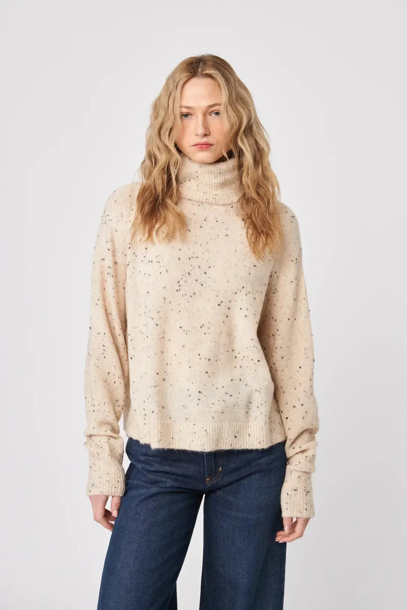 John & Jenn Emmett Turtleneck- Almond-Hand In Pocket