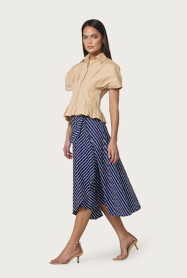 Lusana Mira Skirt - Indigo Stripe-Hand In Pocket