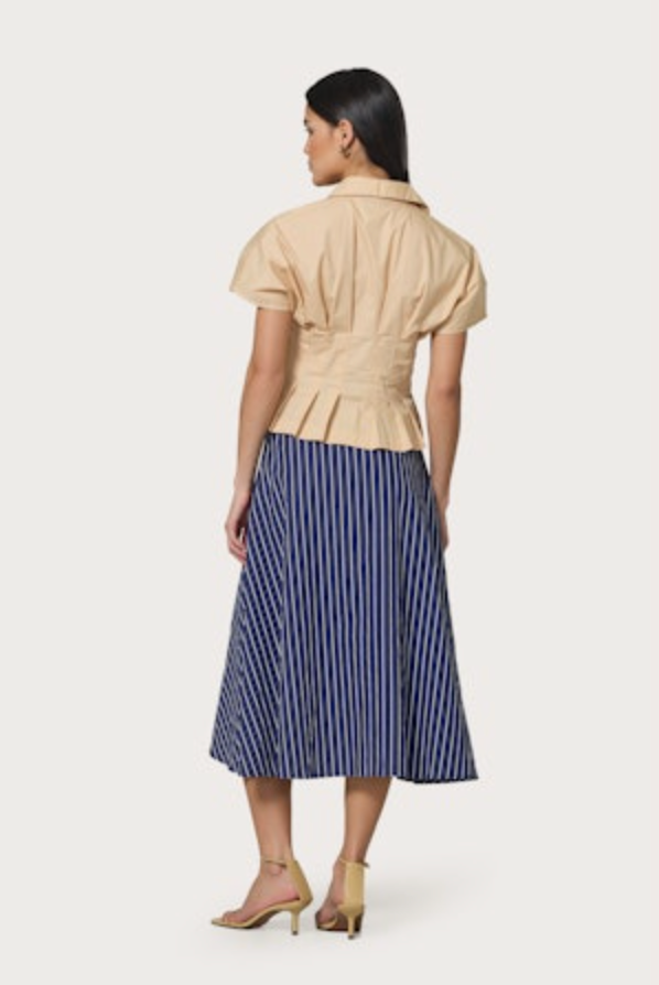 Lusana Mira Skirt - Indigo Stripe-Hand In Pocket