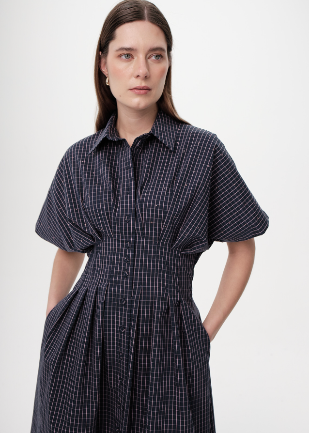 Exquise Floraine Dress - Navy Blue-Hand In Pocket