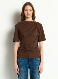 Michael Stars Andrea Asymmetrical Pleat Top - Molasses-Hand In Pocket