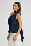 Lucy Paris Susan Tie Neck Top- Navy-Hand In Pocket