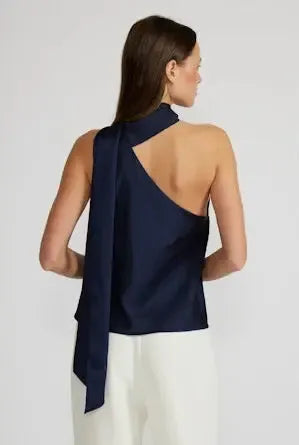 Lucy Paris Susan Tie Neck Top- Navy-Hand In Pocket