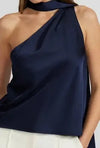 Lucy Paris Susan Tie Neck Top- Navy-Hand In Pocket
