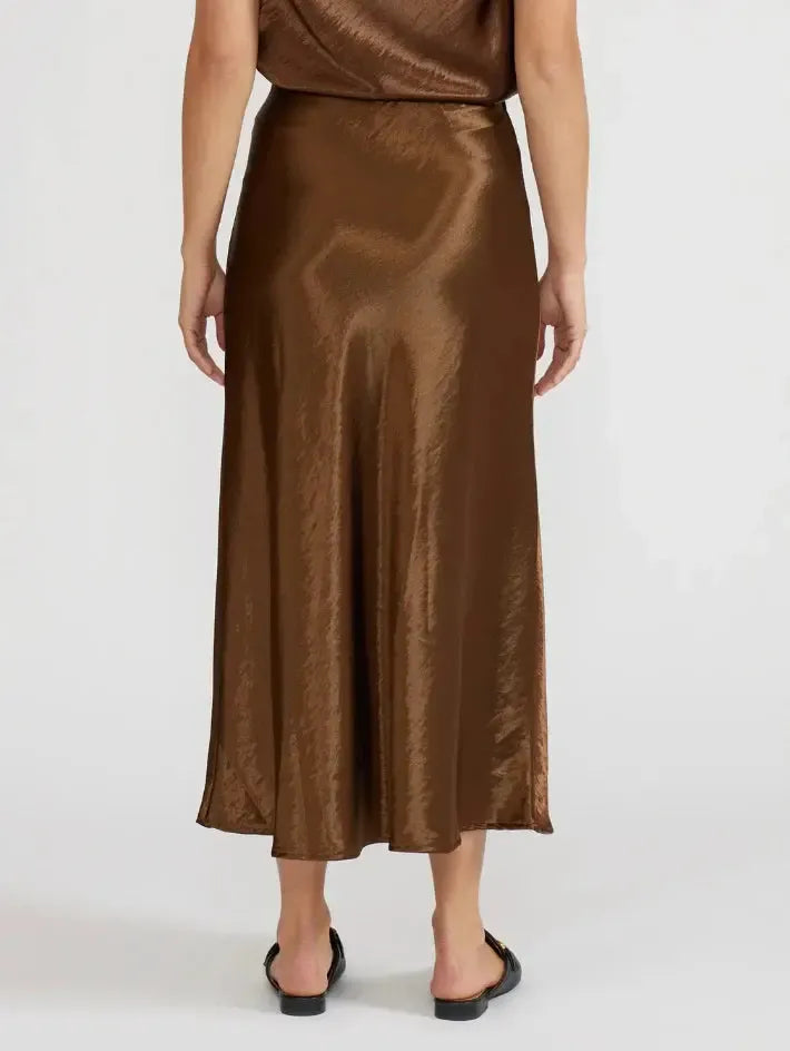 Lucy Paris Barbara Satin Skirt- Bronze-Hand In Pocket