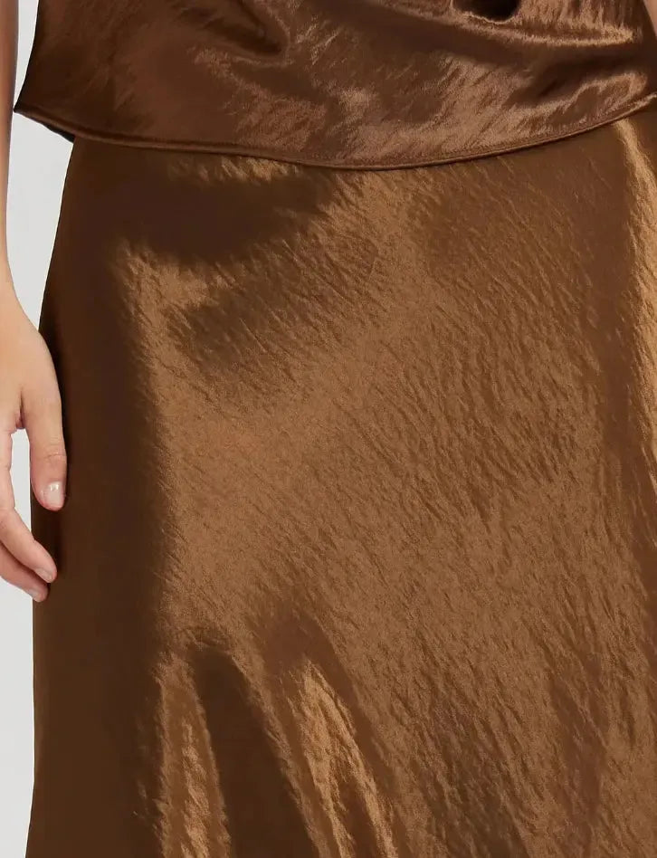 Lucy Paris Barbara Satin Skirt- Bronze-Hand In Pocket