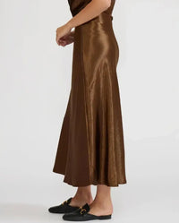 Lucy Paris Barbara Satin Skirt- Bronze-Hand In Pocket