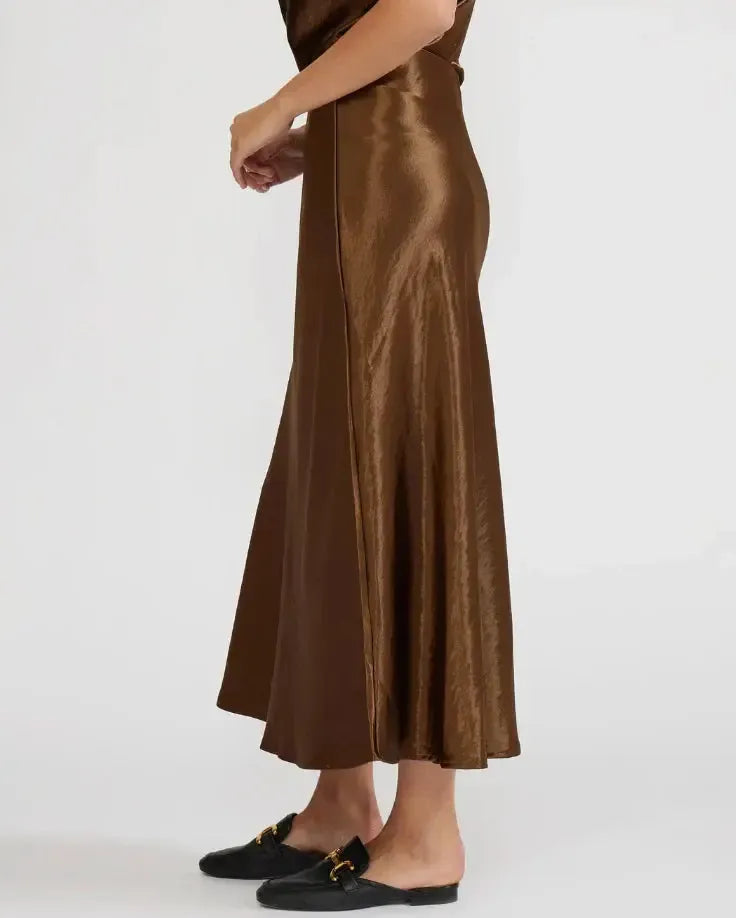 Lucy Paris Barbara Satin Skirt- Bronze-Hand In Pocket