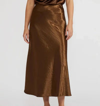 Lucy Paris Barbara Satin Skirt- Bronze-Hand In Pocket