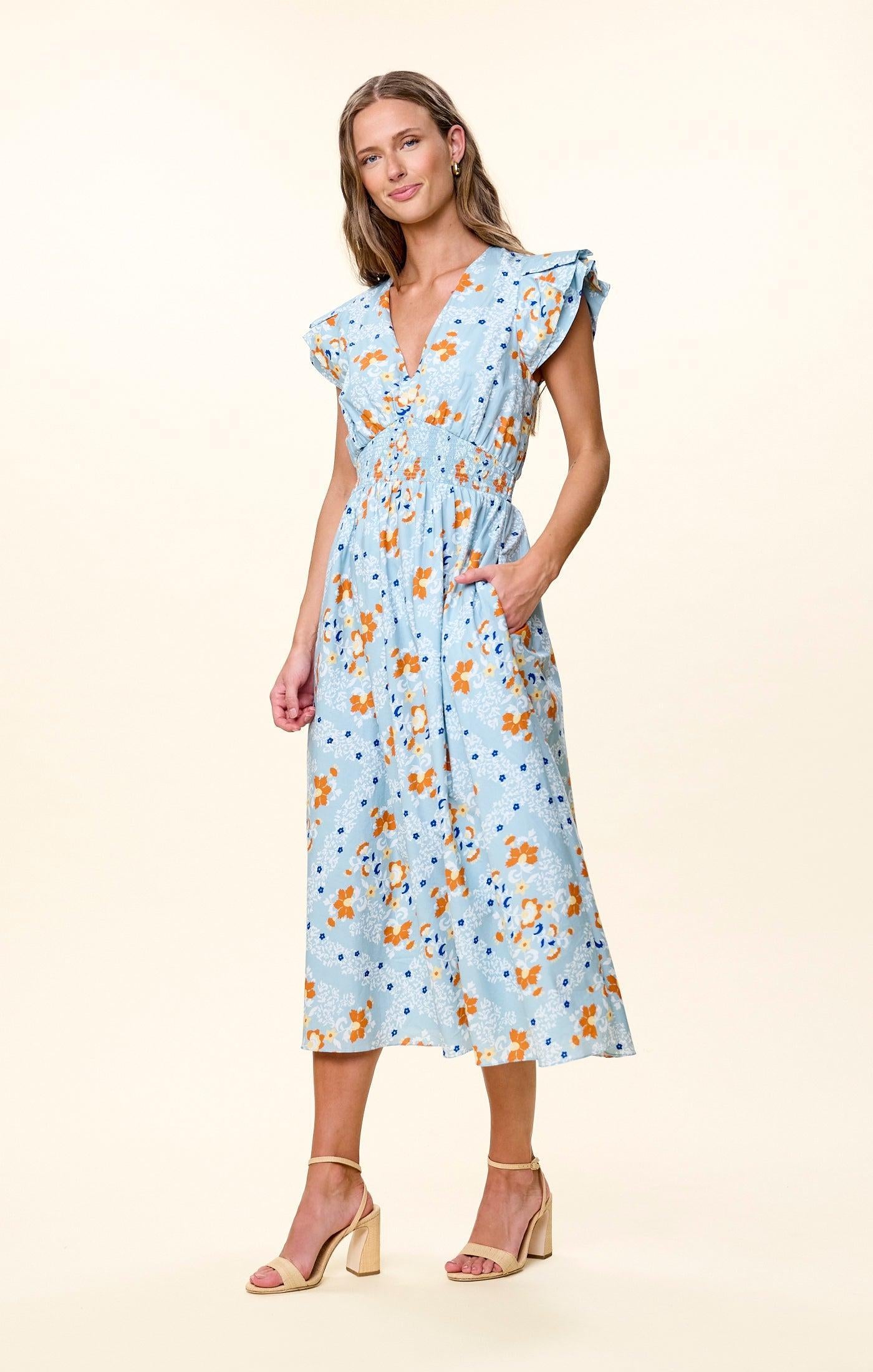 Cleobella Sveva Midi Dress - Vespara Print-Hand In Pocket