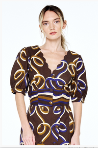 Ciebon Max Ribbon Top - Brown Multi-Hand In Pocket