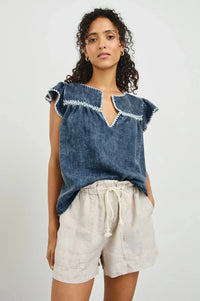 Rails Tafia Top- Classic Blue-Hand In Pocket