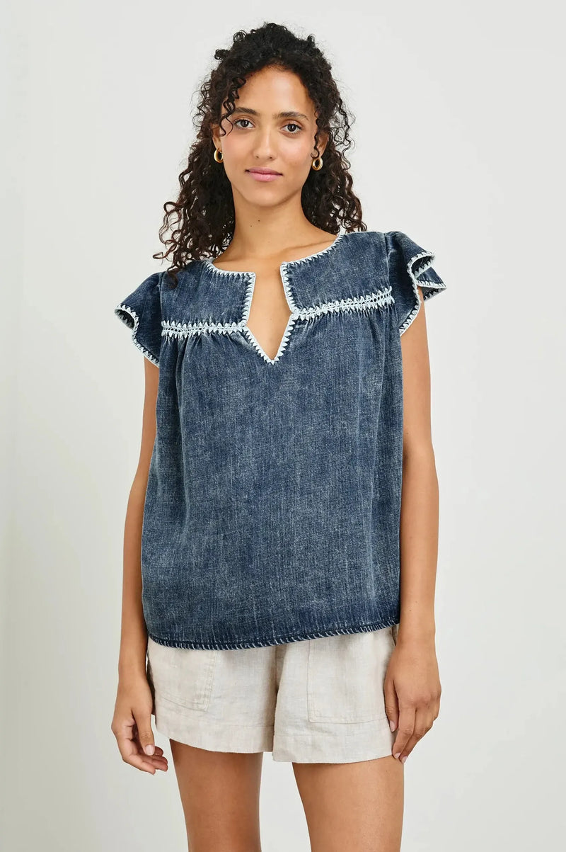 Rails Tafia Top- Classic Blue-Hand In Pocket