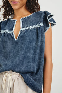 Rails Tafia Top- Classic Blue-Hand In Pocket