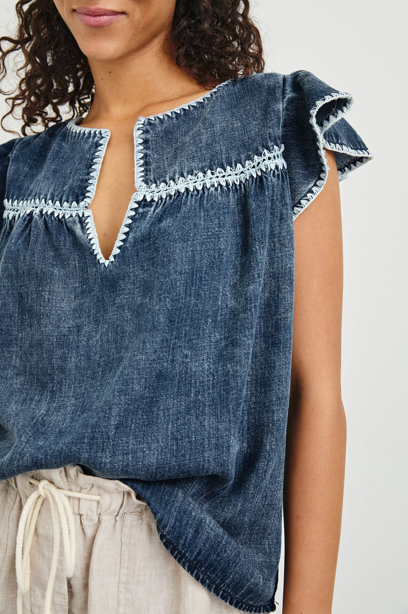 Rails Tafia Top- Classic Blue-Hand In Pocket