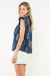 THML Madrana Block Print Top- Navy-Hand In Pocket