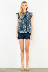 THML Liz Flutter Sleeve Top - Navy-Hand In Pocket