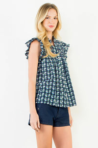THML Liz Flutter Sleeve Top - Navy-Hand In Pocket