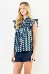 THML Liz Flutter Sleeve Top - Navy-Hand In Pocket