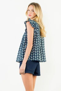 THML Liz Flutter Sleeve Top - Navy-Hand In Pocket