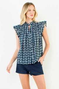 THML Liz Flutter Sleeve Top - Navy-Hand In Pocket
