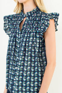 THML Liz Flutter Sleeve Top - Navy-Hand In Pocket