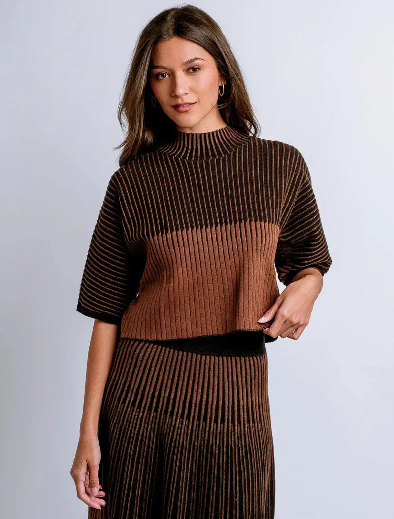 Kerisma Strober Top- Black/ Brown-Hand In Pocket
