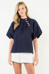 THML Alina Denim Puff Sleeve Top- Denim-Hand In Pocket