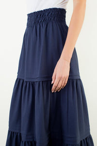 THML Ayla Midi Skirt - Navy-Hand In Pocket