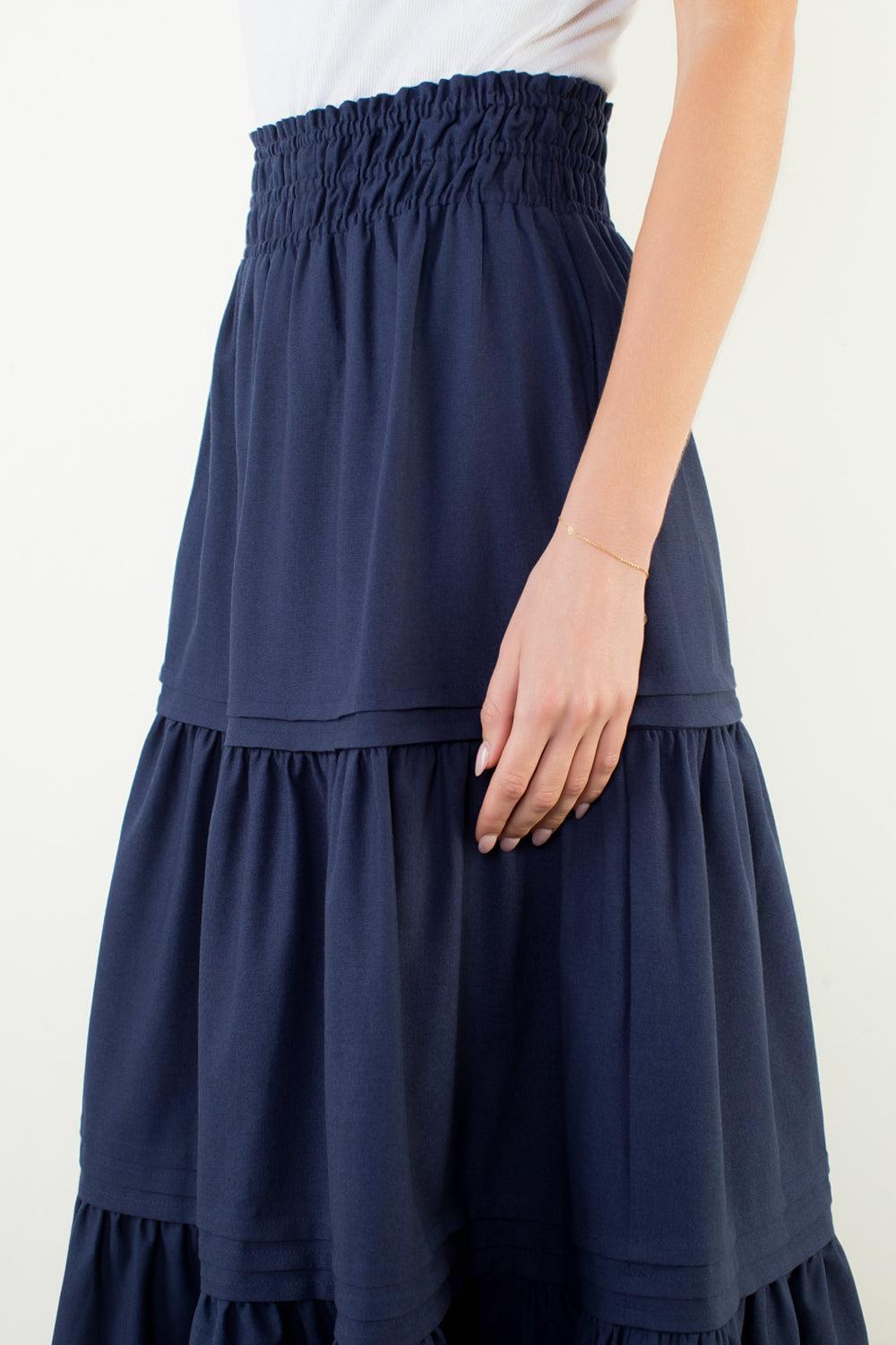 THML Ayla Midi Skirt - Navy-Hand In Pocket