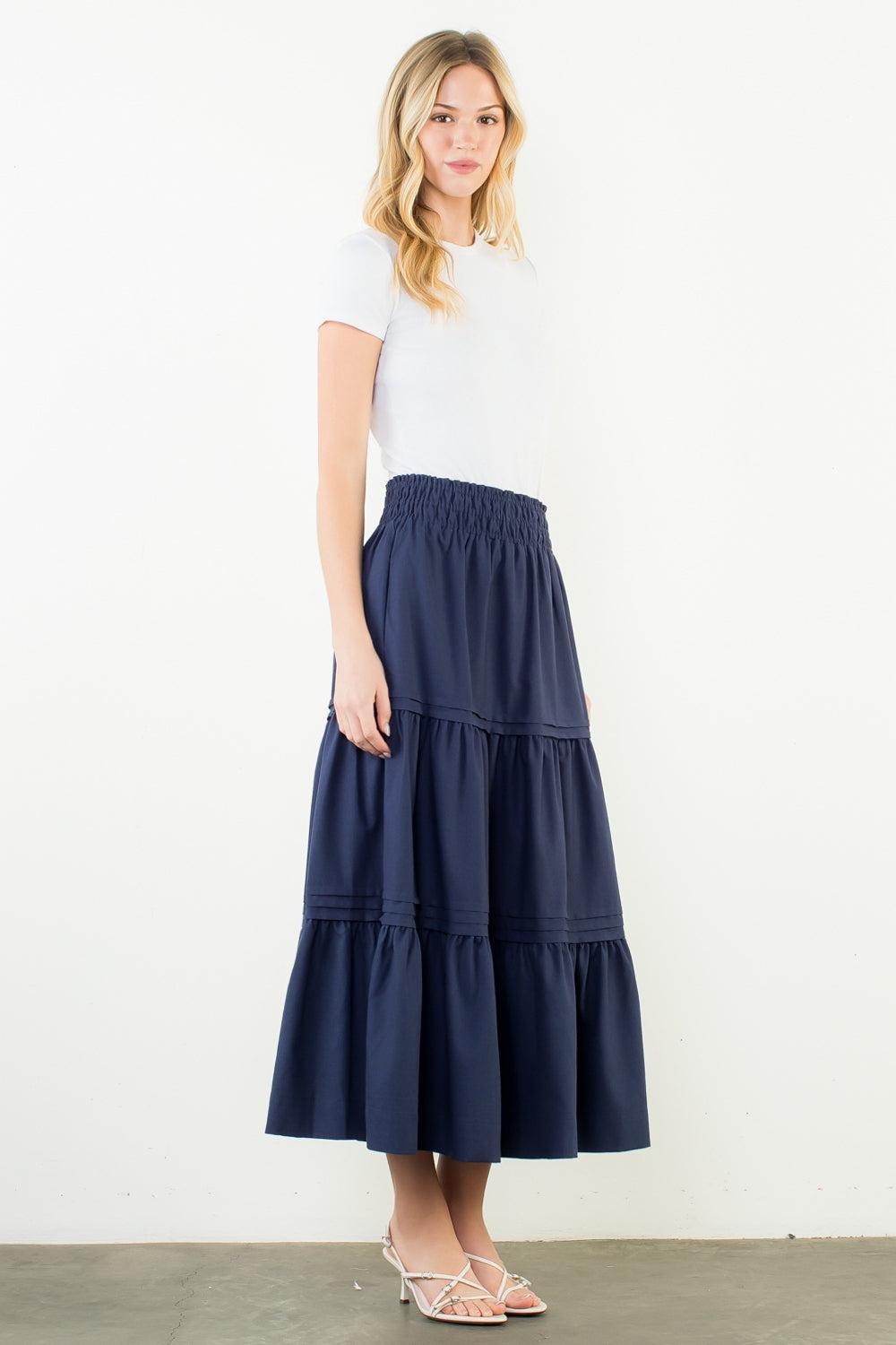 THML Ayla Midi Skirt - Navy-Hand In Pocket