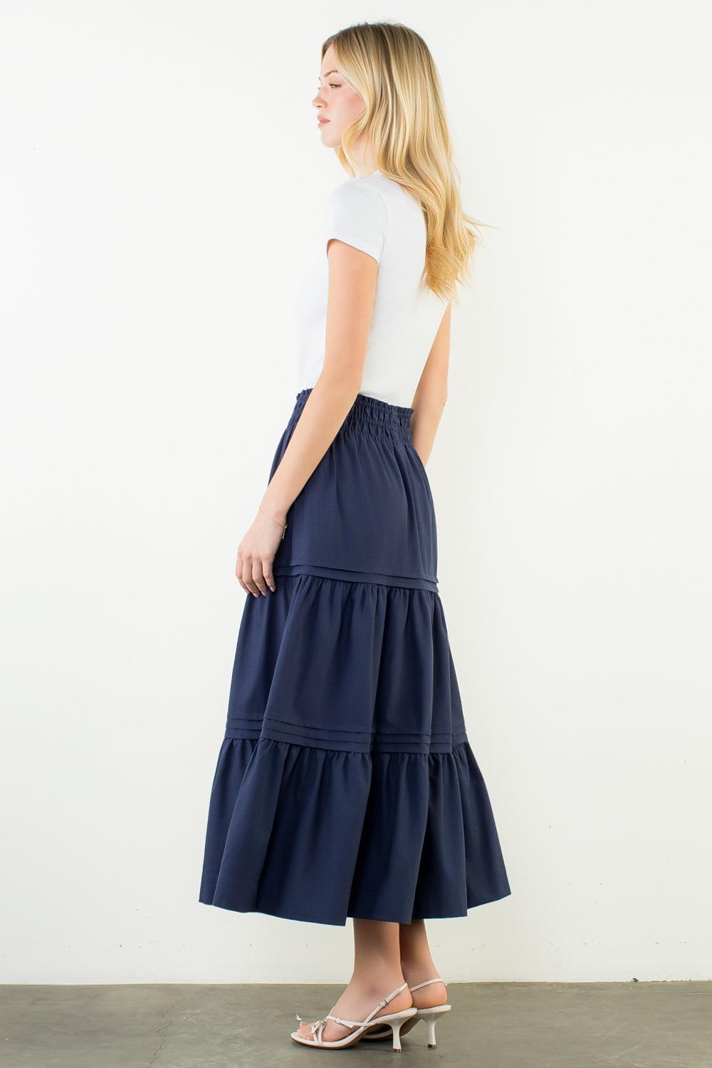 THML Ayla Midi Skirt - Navy-Hand In Pocket