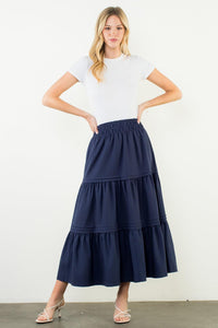 THML Ayla Midi Skirt - Navy-Hand In Pocket