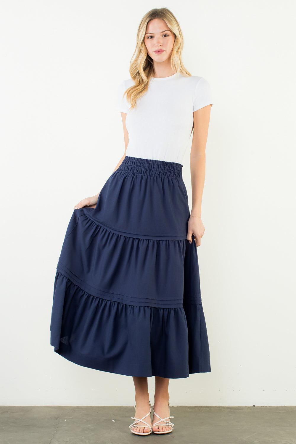 THML Ayla Midi Skirt - Navy-Hand In Pocket
