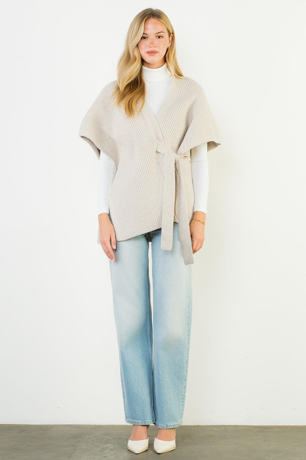THML Casey Knit Cardigan- Cream-Hand In Pocket