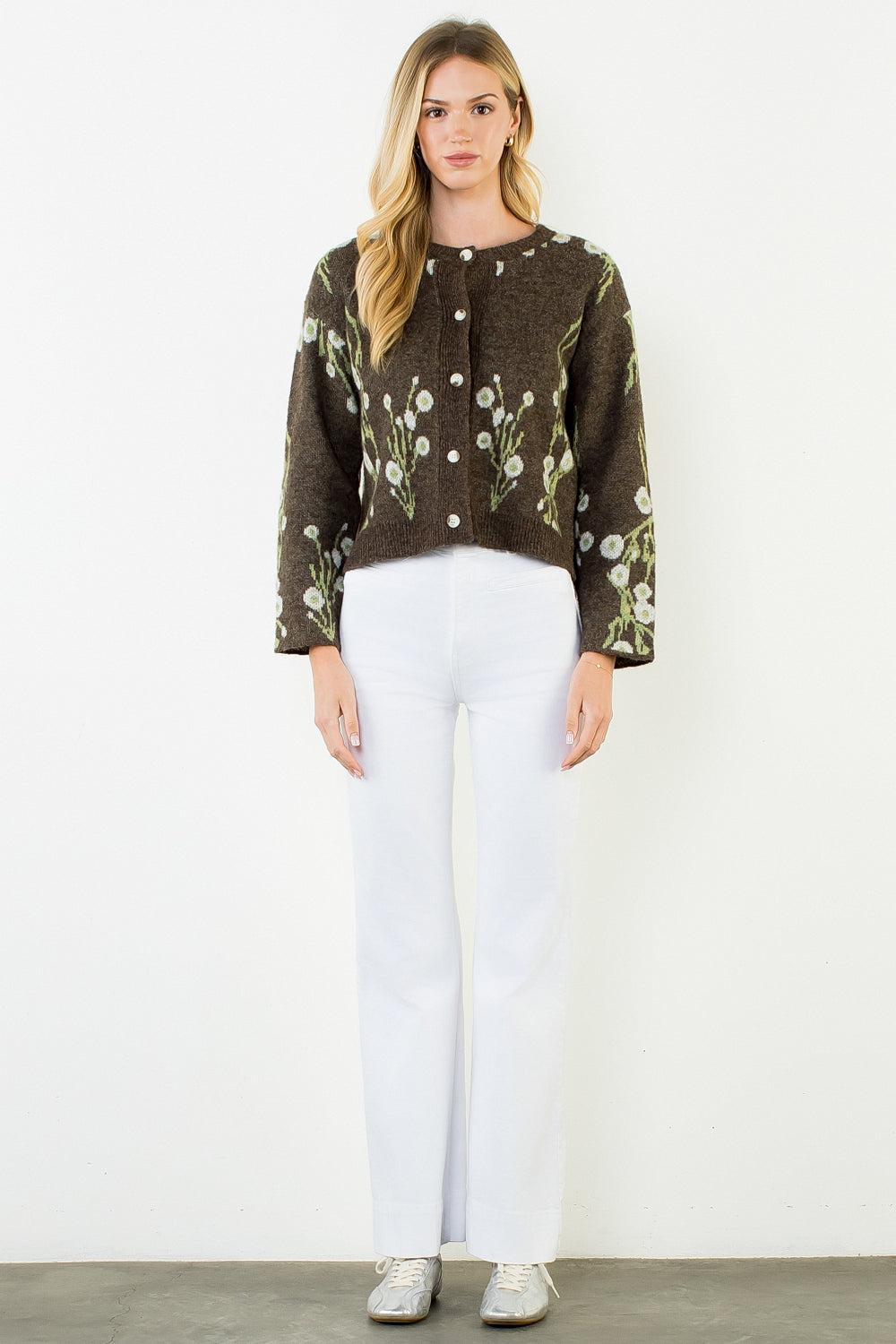 THML Magnolia Print Cardigan - Brown
