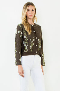 THML Magnolia Print Cardigan - Brown