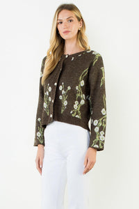 THML Magnolia Print Cardigan - Brown