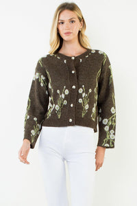 THML Magnolia Print Cardigan - Brown