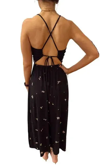 Z Supply Cannes Nala Maxi Dress- Black-Hand In Pocket