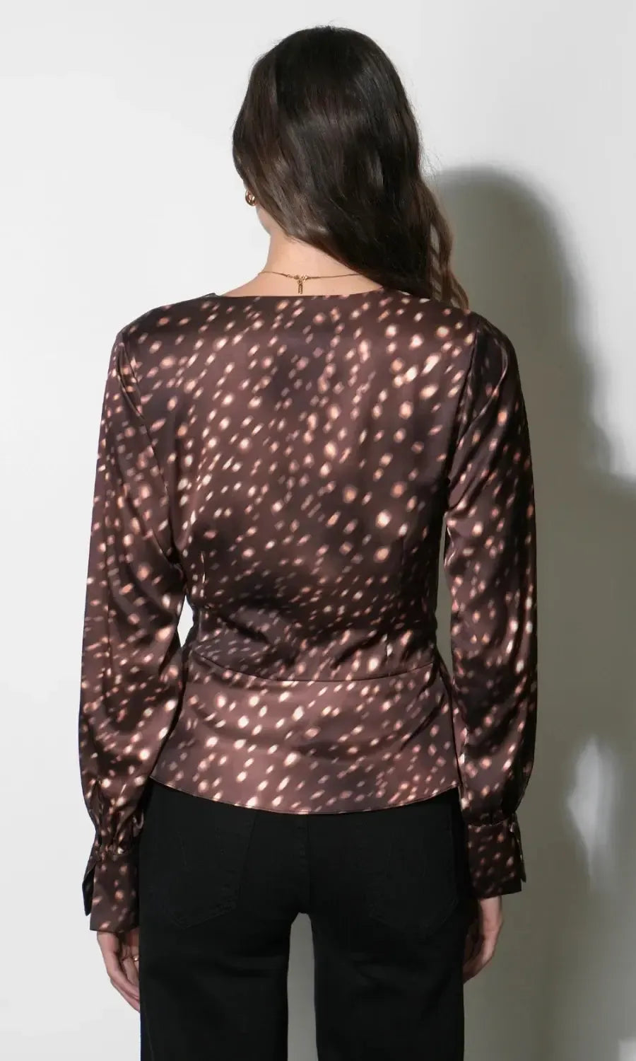 Greylin Uma Wrap Front Blouse Top - Brown Multi-Hand In Pocket