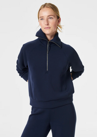 Spanx Air Essentials Half Zip- Navy-Hand In Pocket