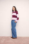 MINKPINK Freja Stripe Chunky Knit Jumper - Violet/Wine-Hand In Pocket