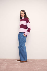 MINKPINK Freja Stripe Chunky Knit Jumper - Violet/Wine-Hand In Pocket