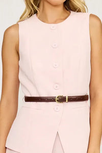 Lucy Paris Anna Belted Vest - Pink-Hand In Pocket