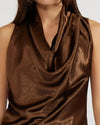 Lucy Paris Dorothy Satin Blouse- Bronze-Hand In Pocket