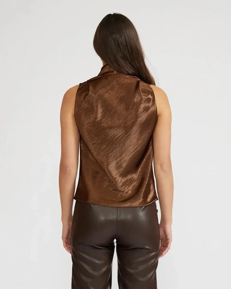 Lucy Paris Dorothy Satin Blouse- Bronze-Hand In Pocket
