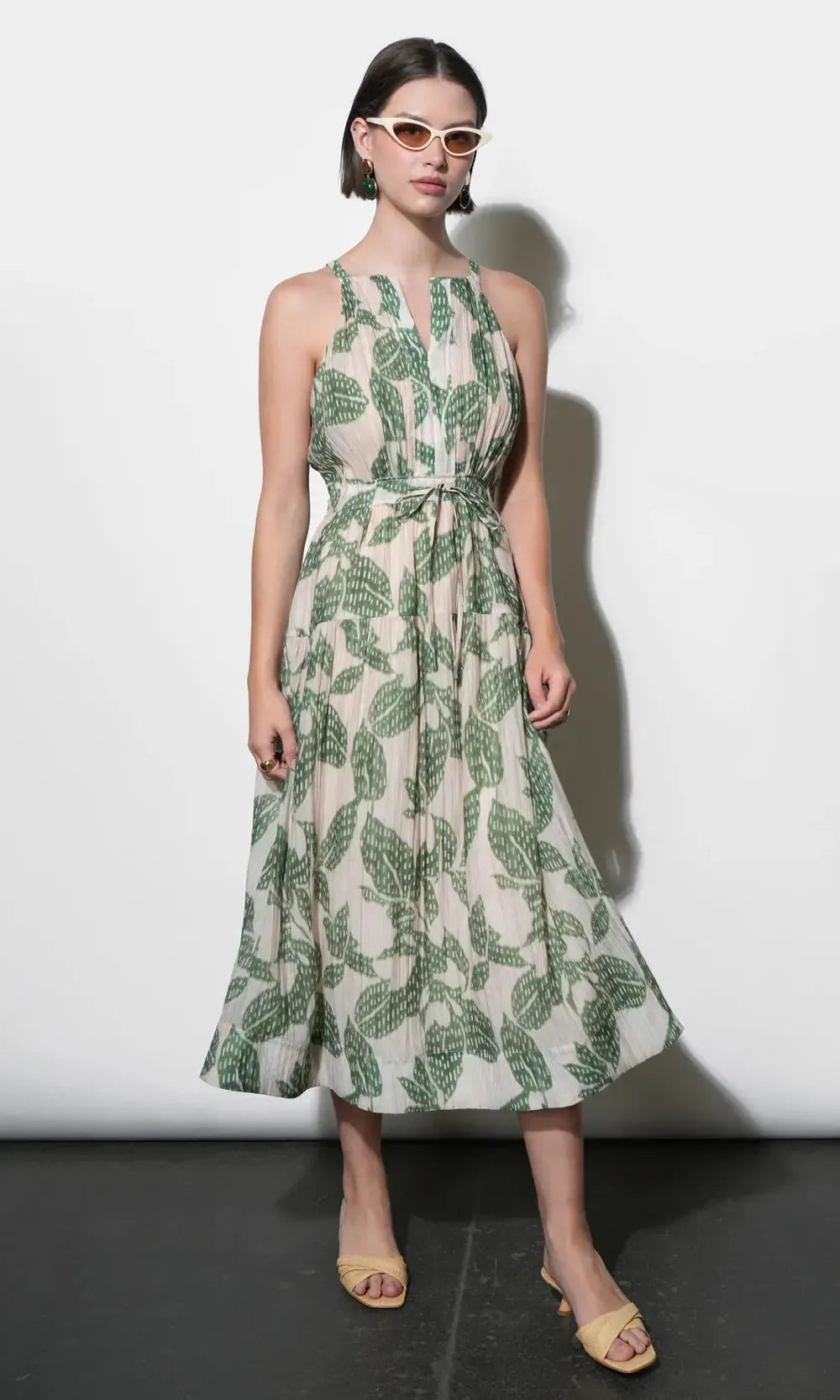 Greylin Veneria Halter Midi Dress - Green-Hand In Pocket