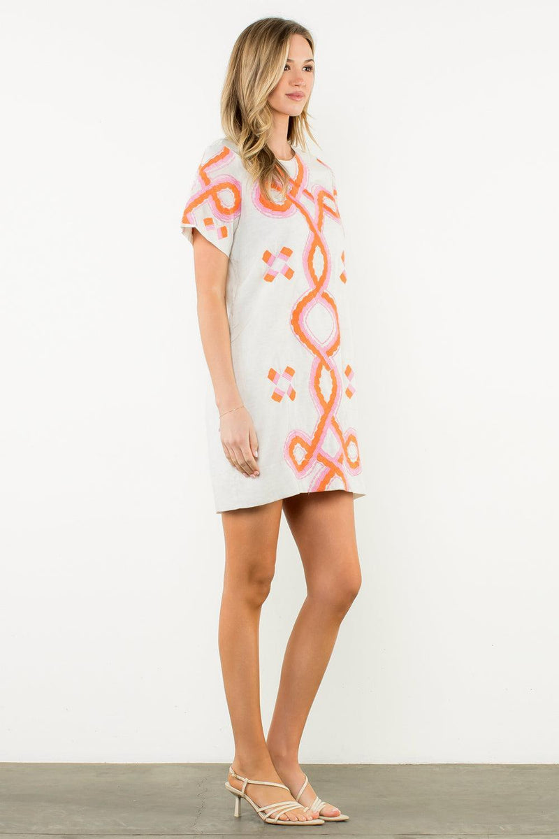THML Hazel Embroidered Dress- Cream-Hand In Pocket