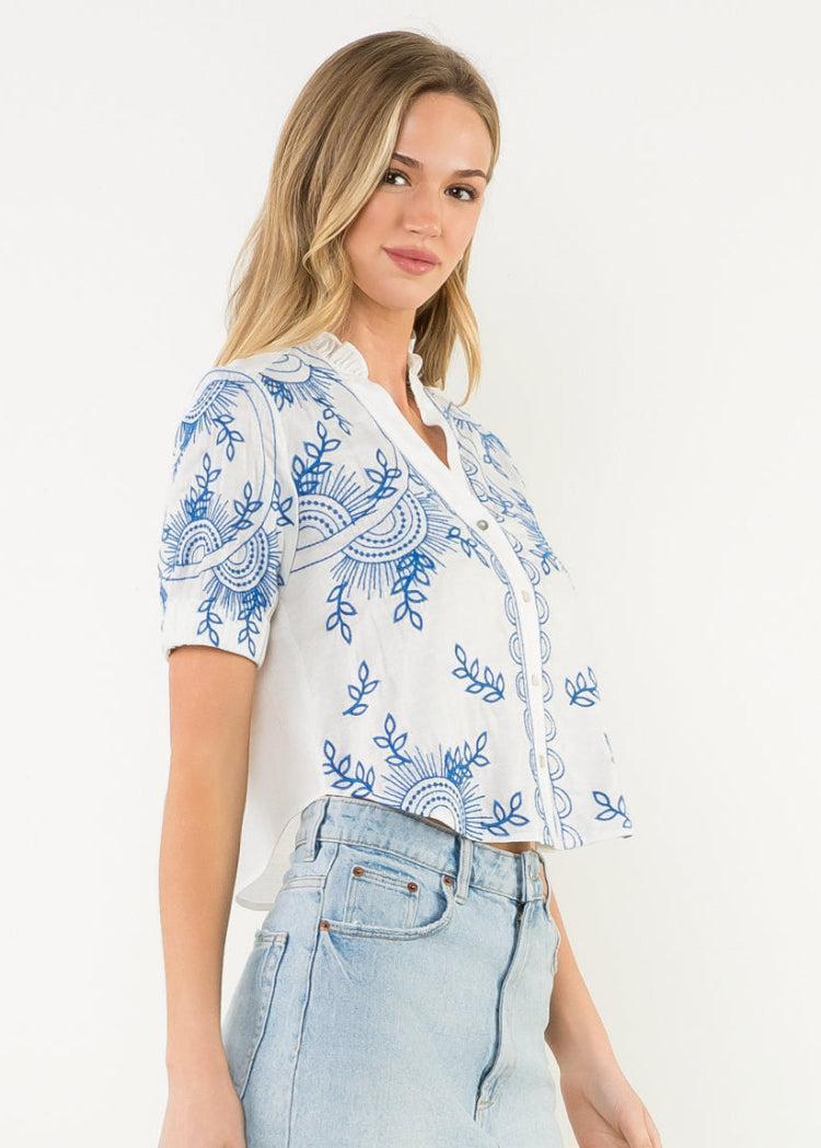 THML Luna Peasant Top- White-Hand In Pocket